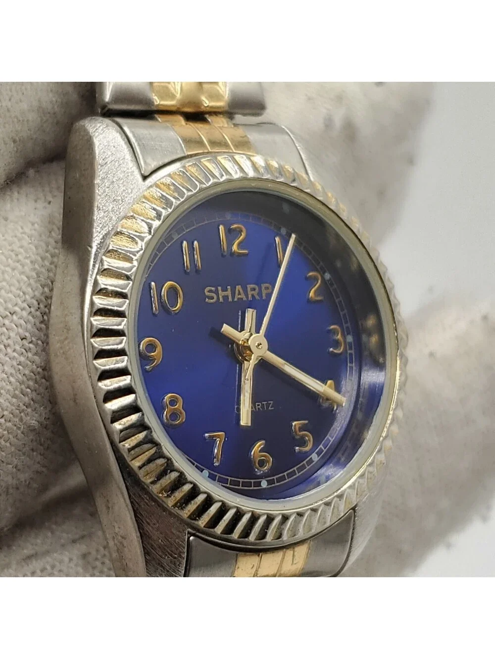 Sharp Quartz Watch Womens 25mm Blue Dial Two-Tone Stretch Band New Battery